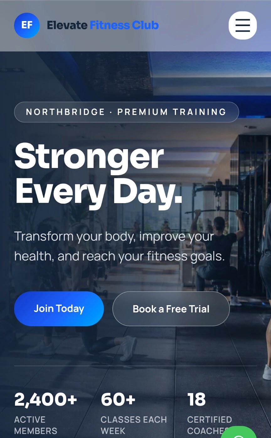 Elevate Fitness Club — Gym & Membership Site designed by Faith Web Designs