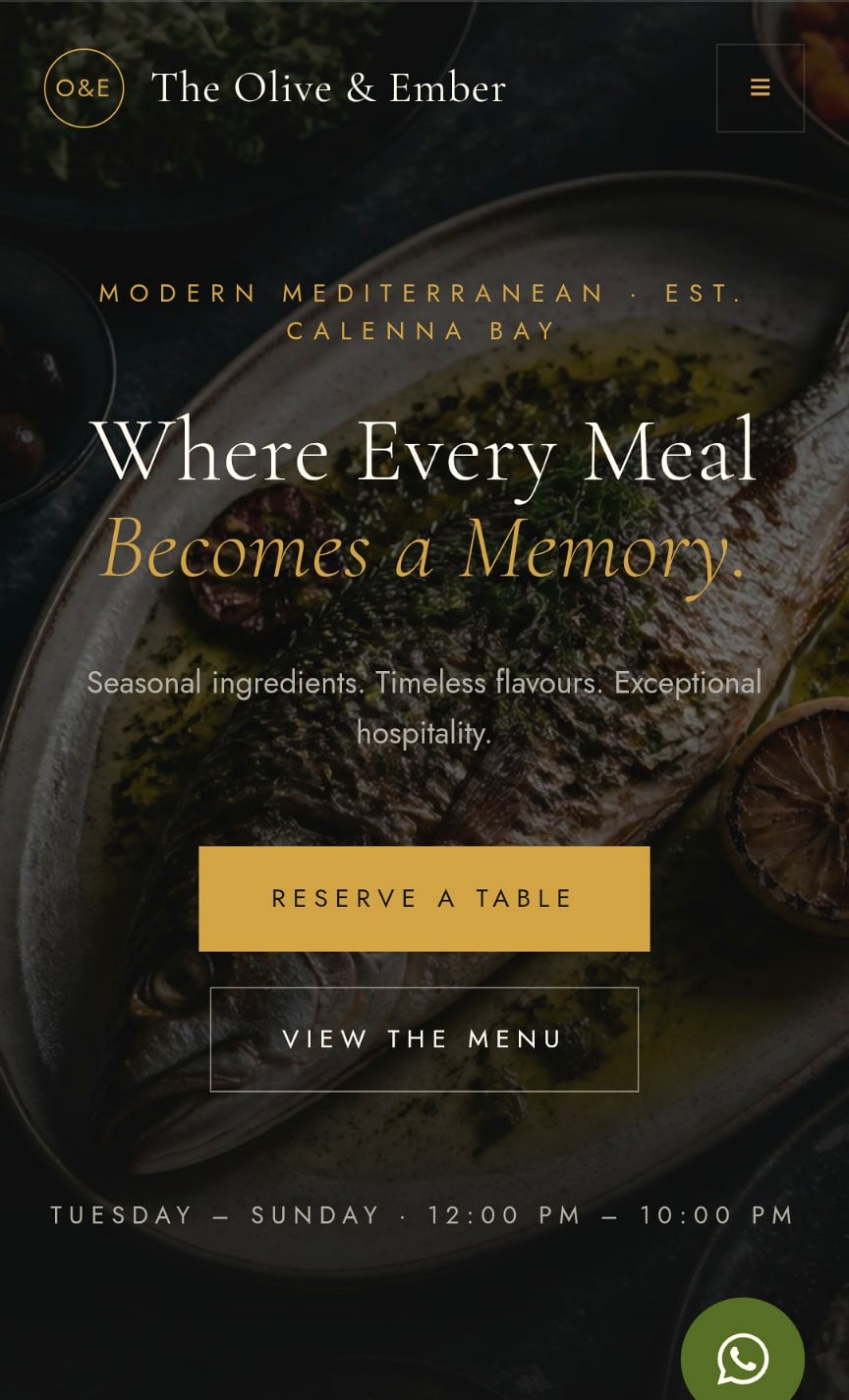 The Olive & Ember — Restaurant Website designed by Faith Web Designs